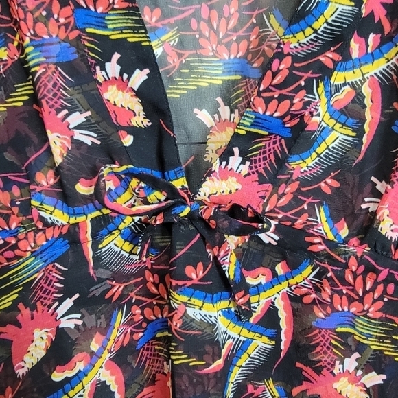 Freya Black Red Blue Yellow Colorful Floral Print Caftan Swim Cover Up Medium - Picture 3 of 6